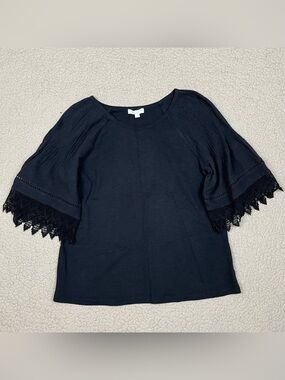 Anthropologie Eri + Ali Lace Short Sleeve Slub Cotton Jersey Top